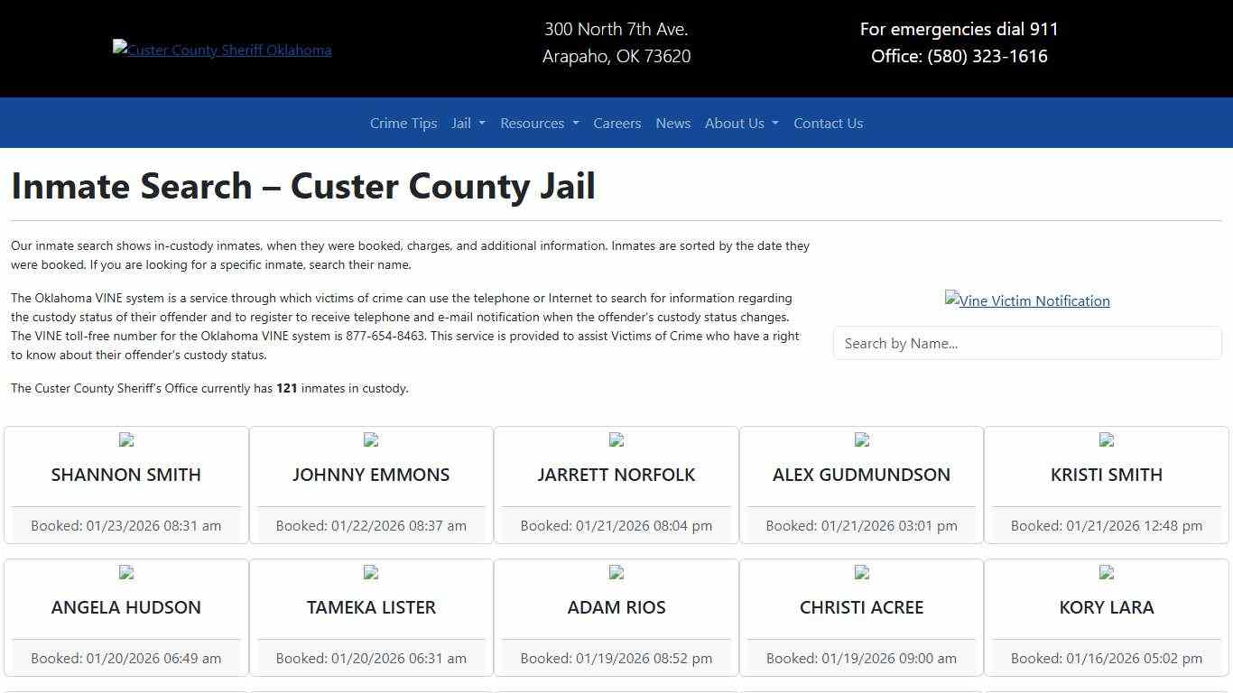 Inmate Search Custer County Sheriff's Office